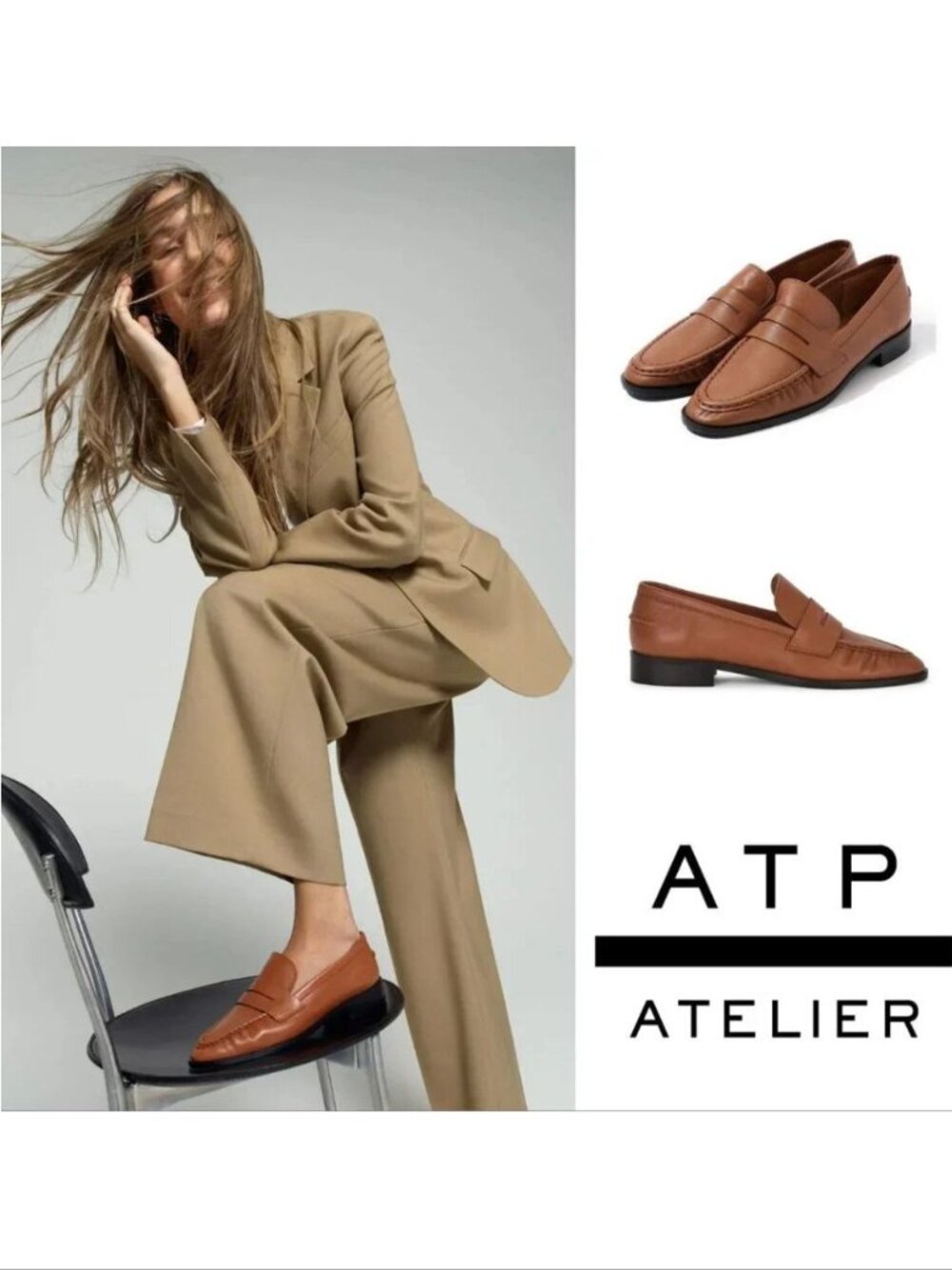ATP ATELIER Airola Penny LOAFERS Flats 6 Brandy Brown Nappa Leather NEW $590